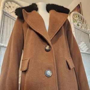 CALVIN KLEIN LONG BELTED COAT W/ DETACHABLE FAUX FUR COLLAR